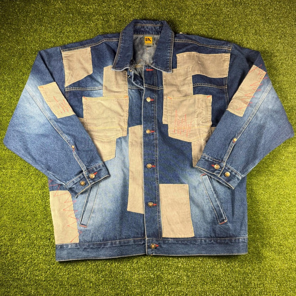 BX Jeans Boomx Denim Patchwork Corduroy Trucker Jacket Blue Mens XXL